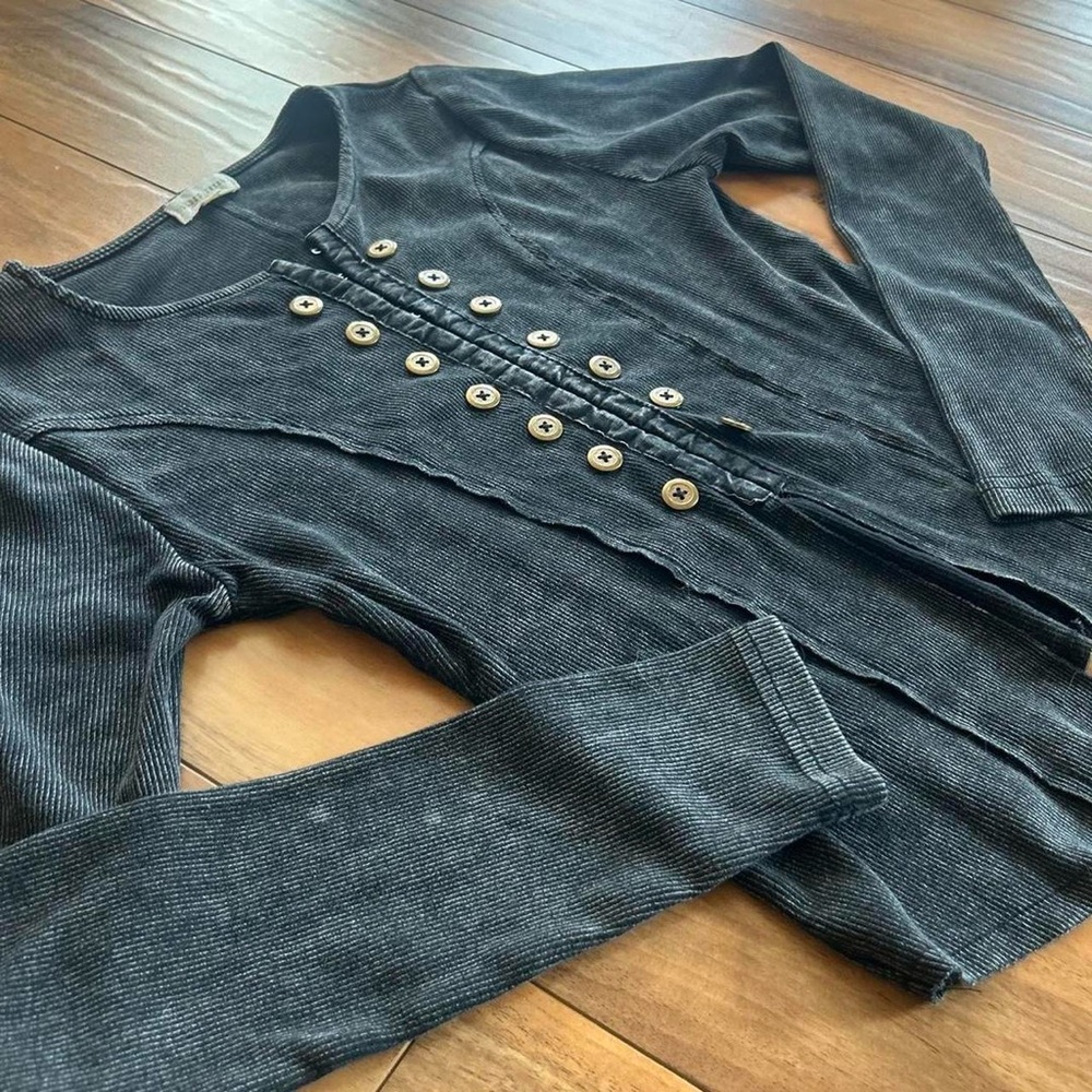 Gilded Intent Western black Ribbed Button-Front Long sleeve